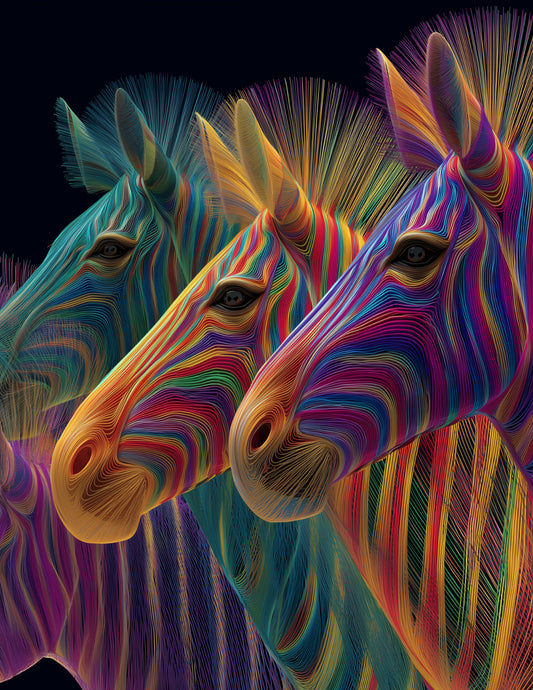 Zebra — Chromatic Filament Herd Art, Forest Palette Digital Wall Art, 3 Sizes Included, Living Room Decor