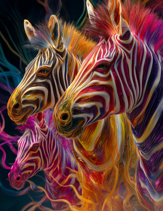 Zebra — Chromatic Filament Herd Art, Sunset Hues Digital Wall Art, 3 Sizes Included, Living Room Decor