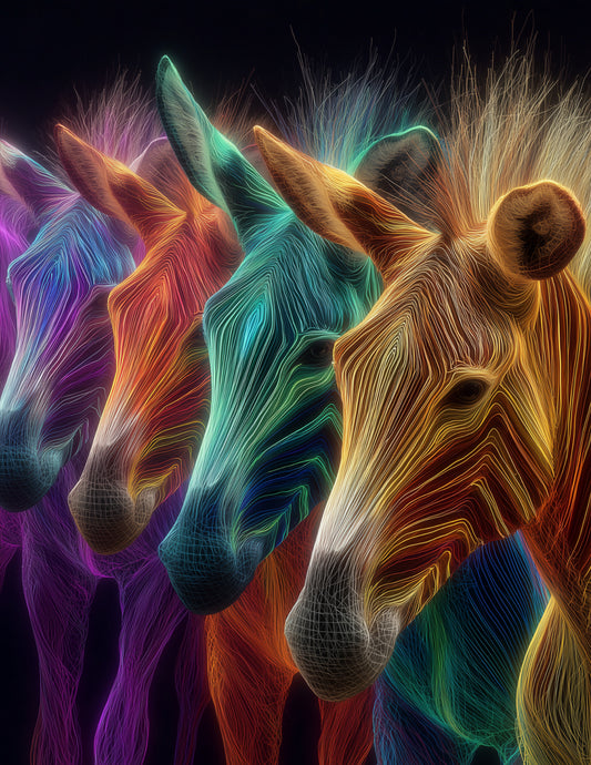 Zebra — Chromatic Filament Herd Art, Warm Pastels Digital Wall Art, 3 Sizes Included, Living Room Decor
