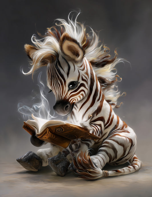 Zebra — Fantasy Reading Art, Bold Contrast Digital Wall Art, 3 Sizes Included, Nursery Room Decor