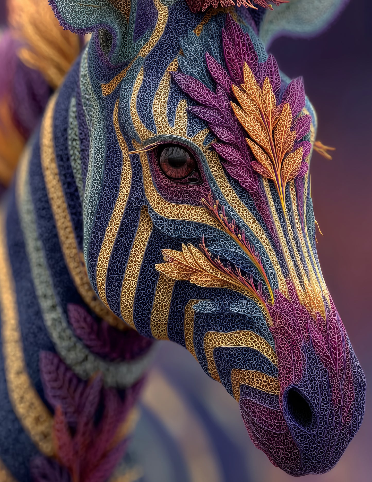 Zebra — Fractal Filigree Art, Vibrant Palette Digital Wall Art, 3 Sizes Included, Living Room Decor