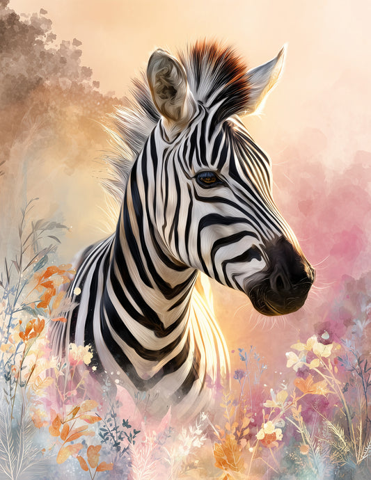 Zebra — Nursery Art, Warm Pastels Digital Wall Art, 3 Sizes Included, Nursery Decor