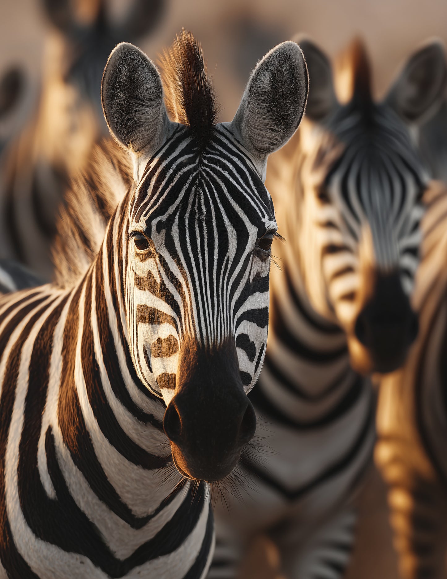Zebra — Realistic Herd Art, Soft Gradients Digital Wall Art, 3 Sizes Included, Living Room Decor