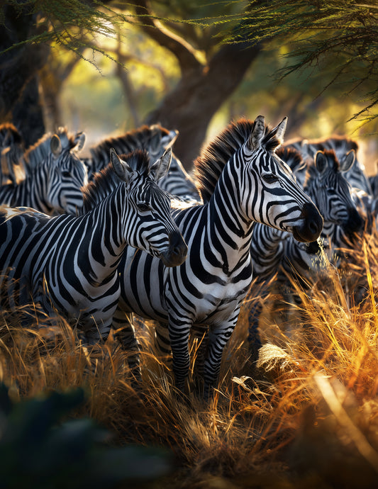Zebra — Realistic Herd Art, Warm Tones Digital Wall Art, 3 Sizes Included, Living Room Decor