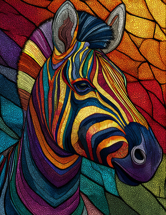 Zebra — Stained Glass Art, Bold Contrast Digital Wall Art, 3 Sizes Included, Living Room Decor