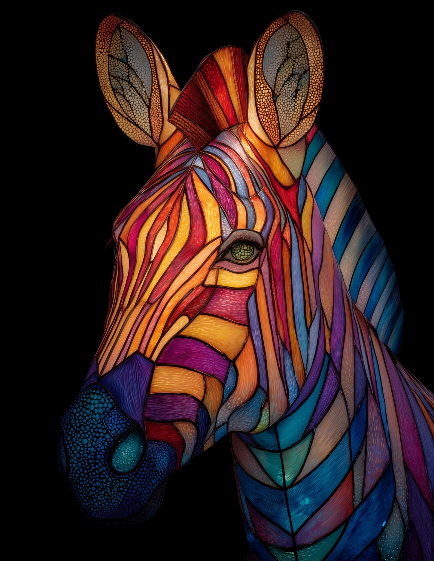 Zebra — Stained Glass Art, Color Variation Digital Wall Art, 3 Sizes Included, Living Room Decor