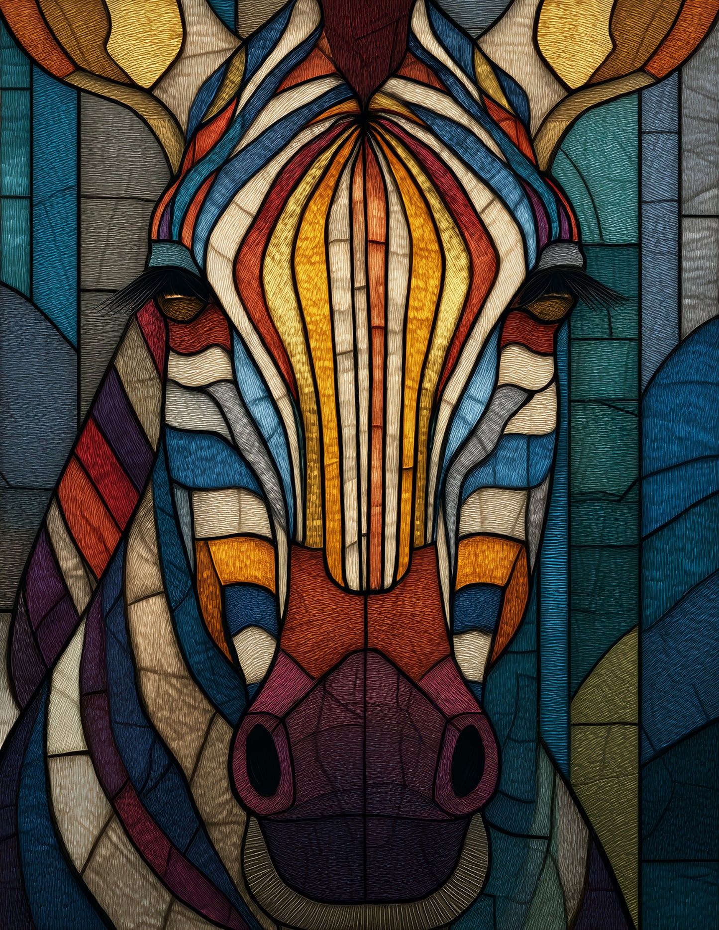Zebra — Stained Glass Art, Layered Hues Digital Wall Art, 3 Sizes Included, Living Room Decor