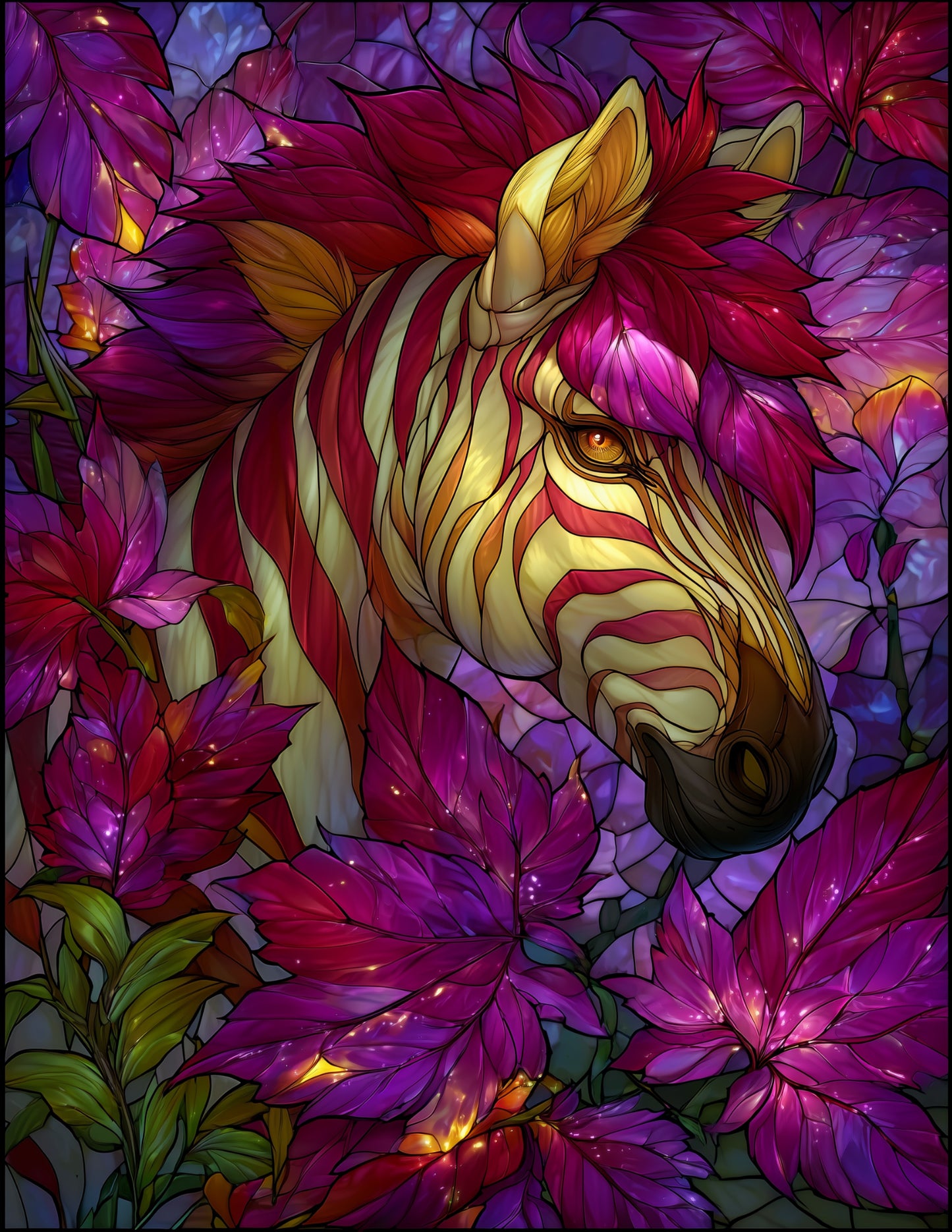 Zebra — Stained Glass Art, Refined Detail Digital Wall Art, 3 Sizes Included, Living Room Decor