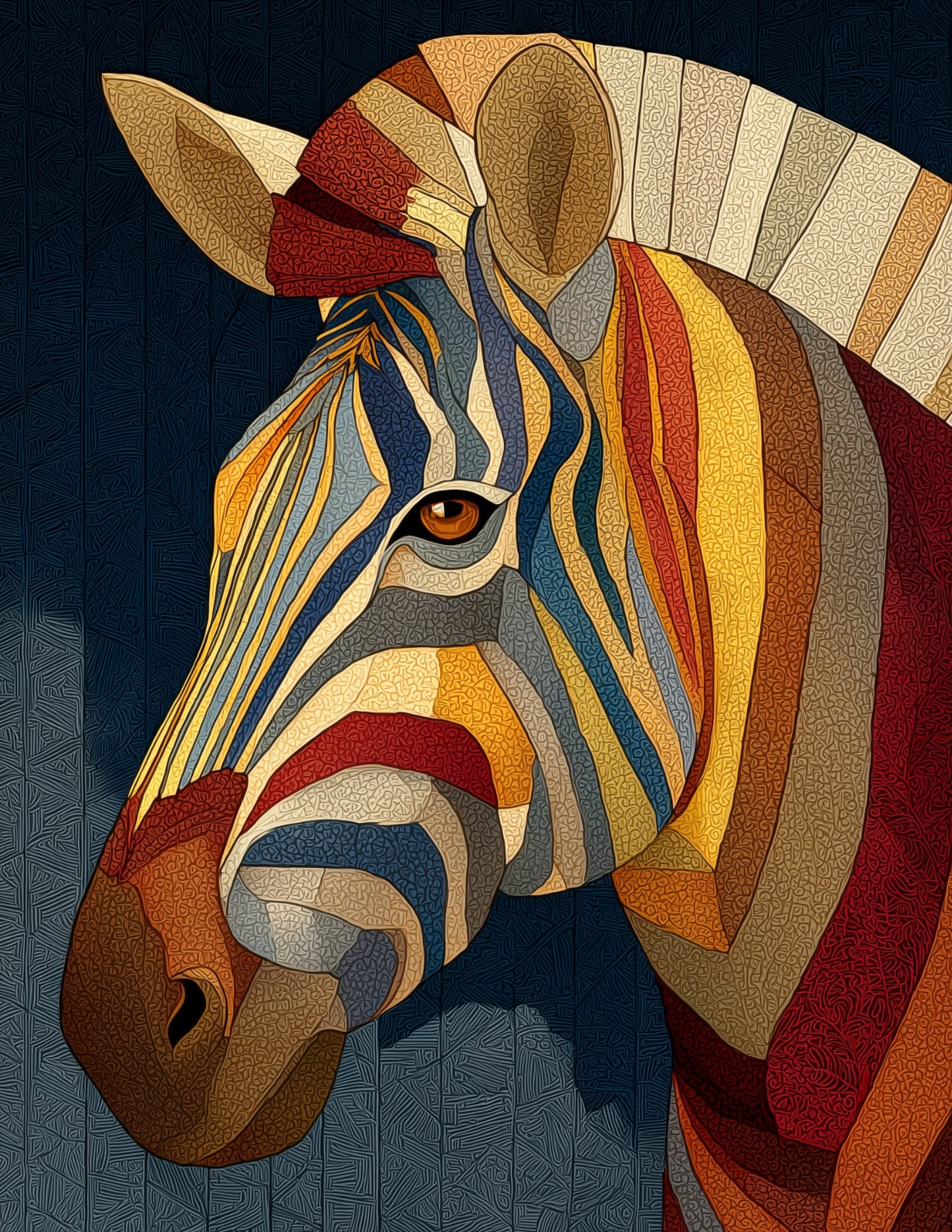 Zebra — Stained Glass Art, Vibrant Palette Digital Wall Art, 3 Sizes Included, Living Room Decor