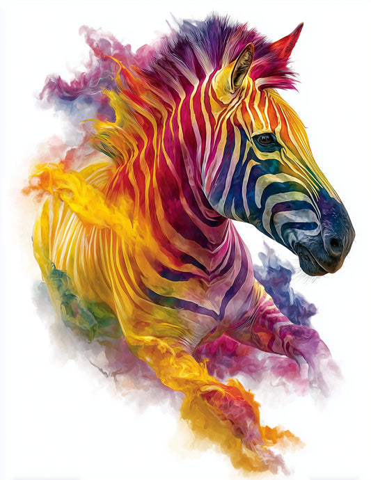 Zebra — Watercolor Art, Bold Hues Digital Wall Art, 3 Sizes Included, Living Room Decor