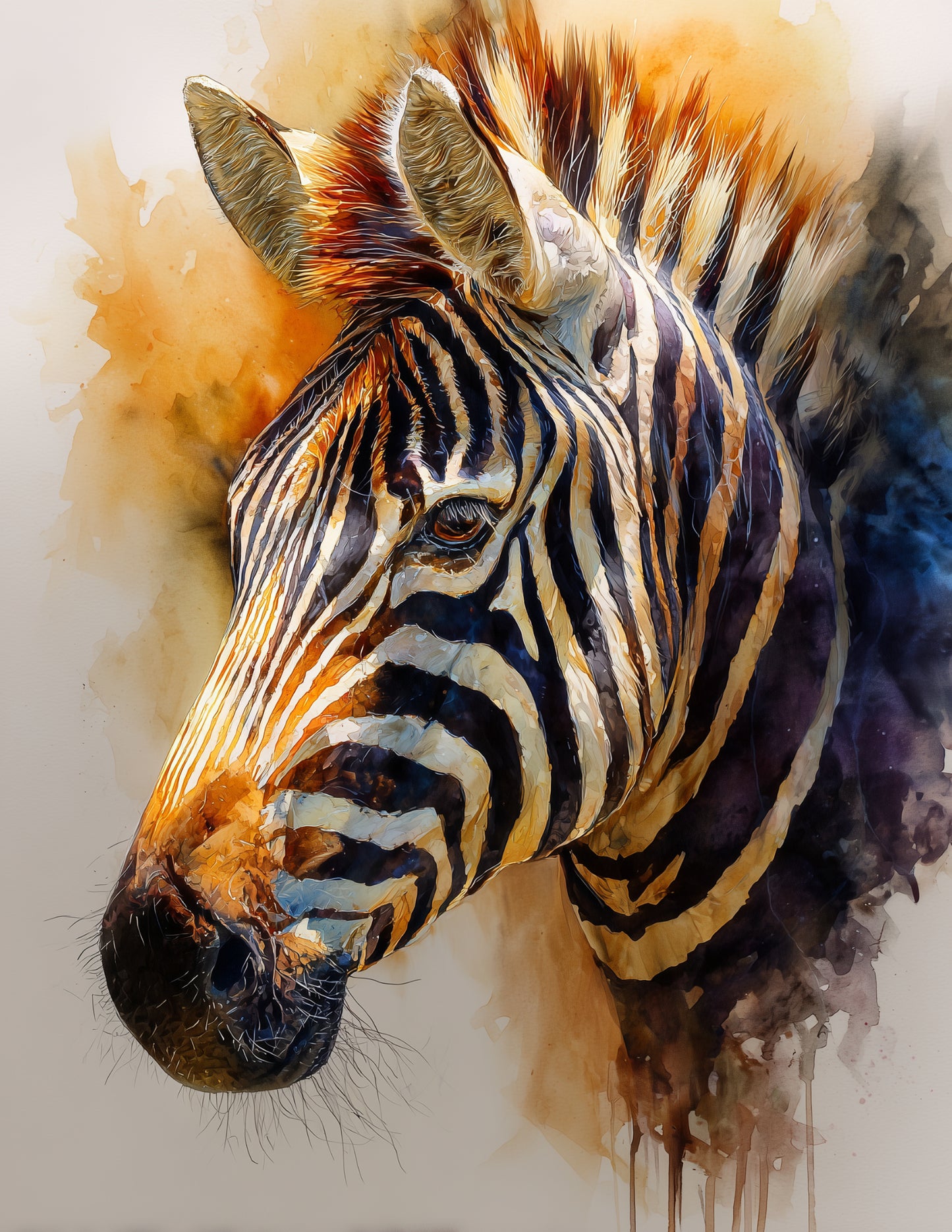 Zebra — Watercolor Art, Soft Pastels Digital Wall Art, 3 Sizes Included, Living Room Decor