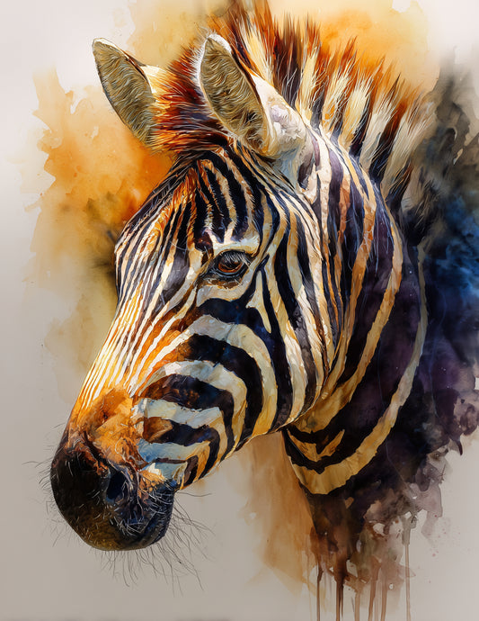 Zebra — Watercolor Art, Soft Pastels Digital Wall Art, 3 Sizes Included, Living Room Decor