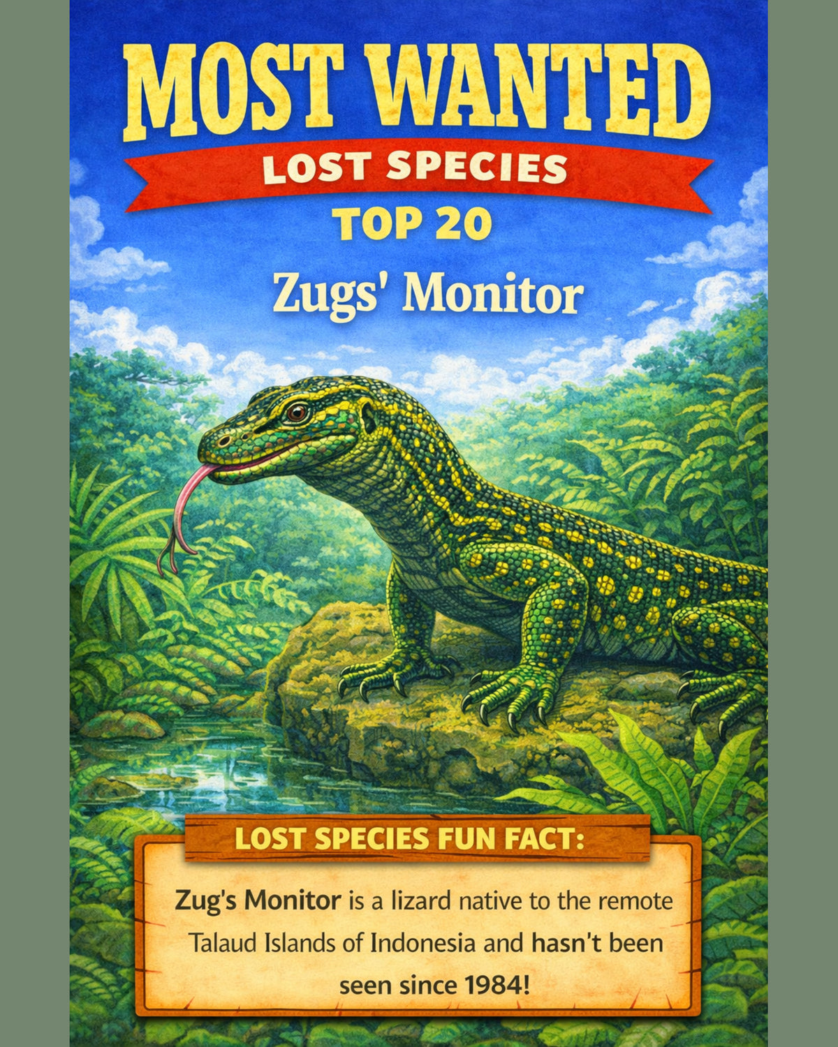 Zugs’ Monitor — Lost Species Art, Most Wanted Top 20, 3 Sizes Included, Living Room Decor